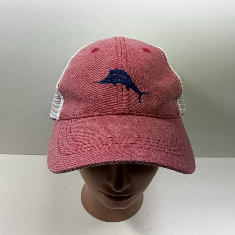 Tommy Bahama Hat Strap-back Marlin Logo Khaki Red Mesh Baseball Trucker Cap